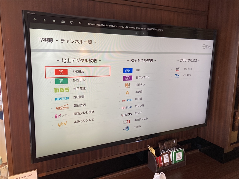 京都センチュリーホテル客室のテレビ